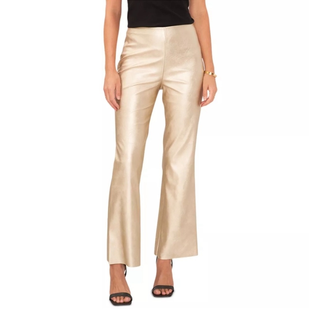 Vince Camuto Women's Soft Gold Vegan Faux Leather Long Pants Side Zip Size 8